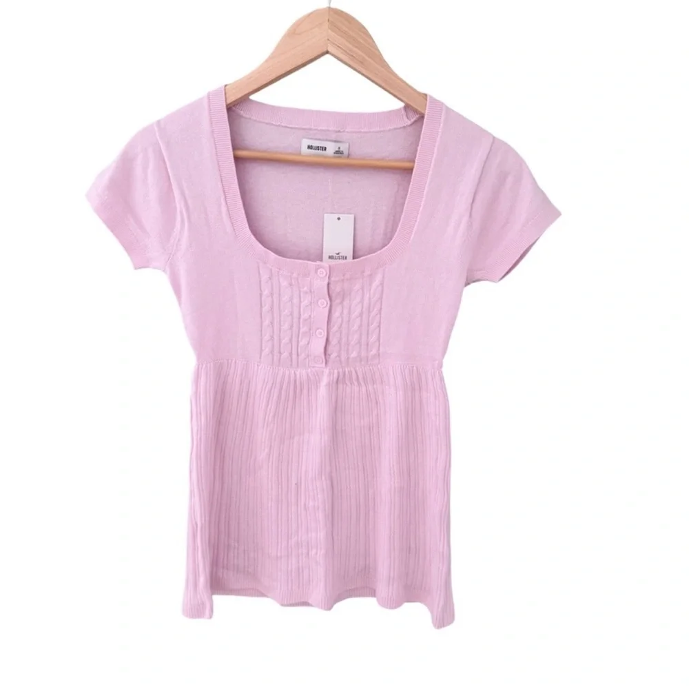 Hollister Short Sleeve Pink Henley Babydoll Top NWT Size M - Picture 2 of 5
